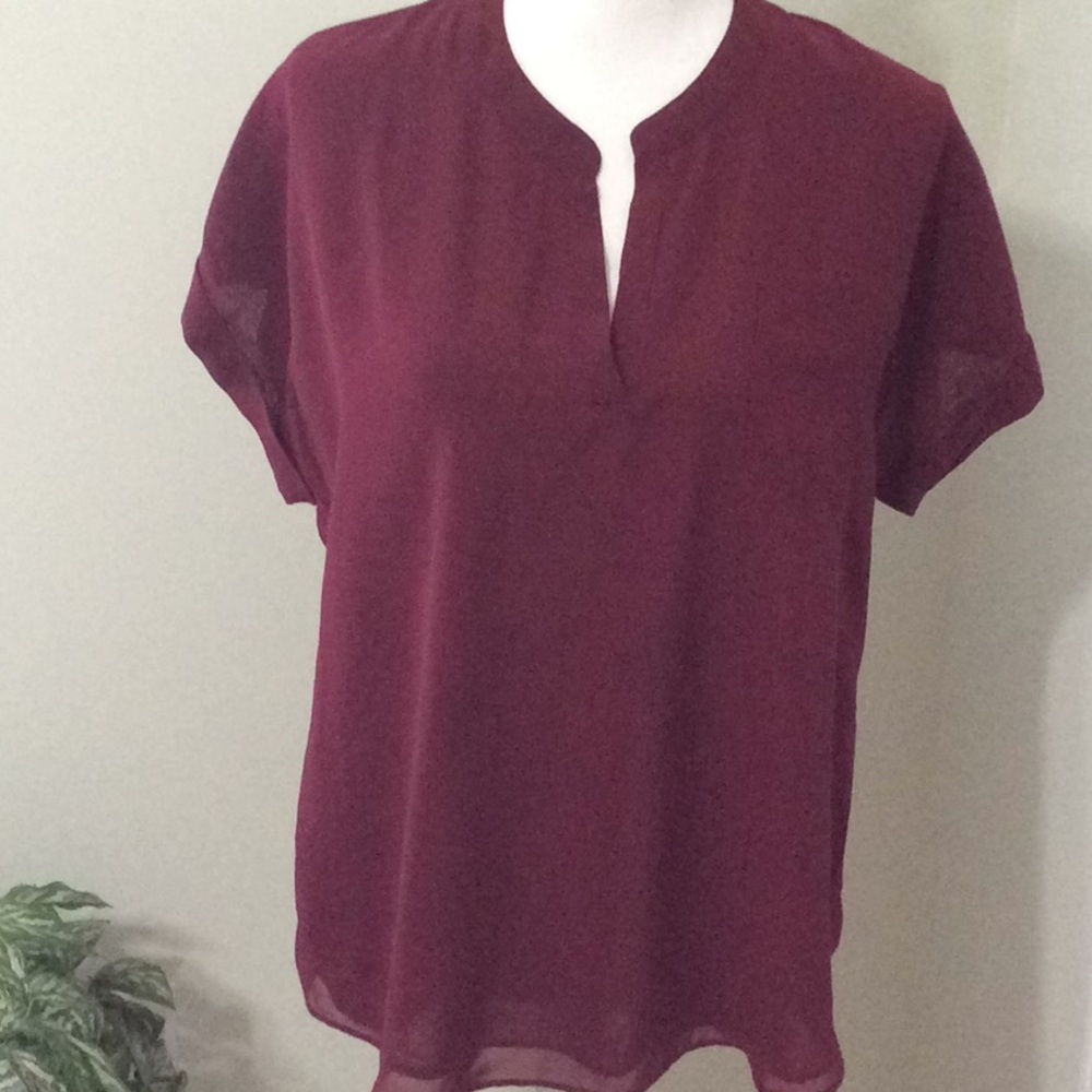 ❤️ “C” EUCsheer burgundy cap sleeve blouse.